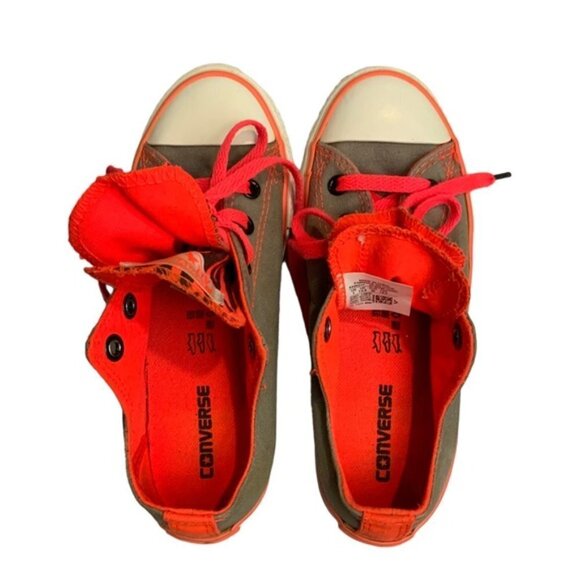 Converse Chuck Taylor Kids All-star Grey Orange Double Tongue Girls Size 1 - Picture 9 of 13